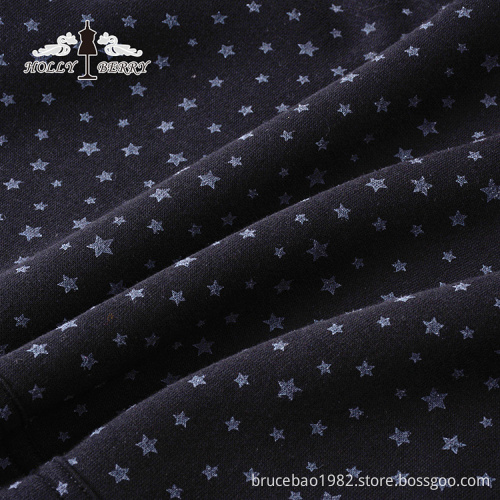 Woven Breathable Autumn Casual Black Star Patterned Women Sweatshirts